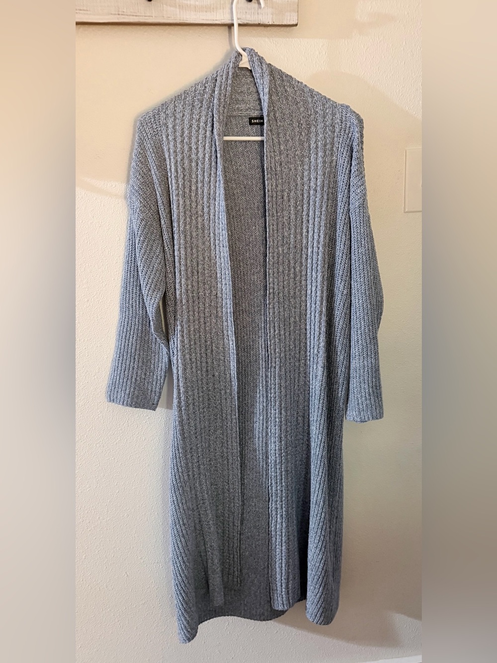 SHEIN Heather Gray Blue Long Ribbed Open-Front Duster Cardigan